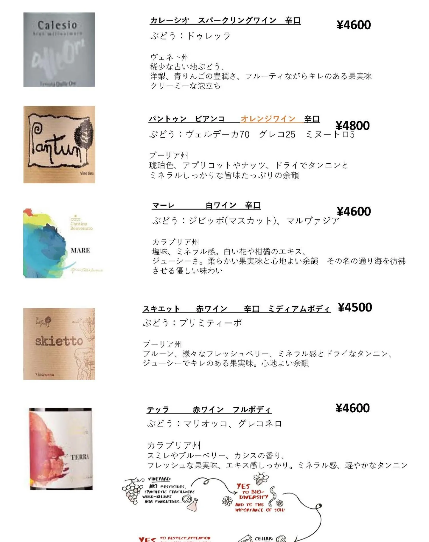 ワインリストが新しくなりました！