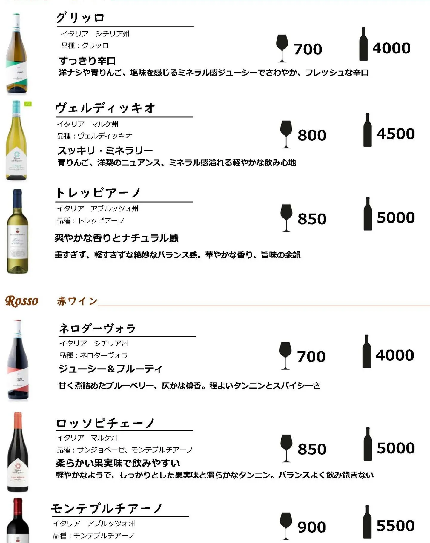 ワインリストが新しくなりました！